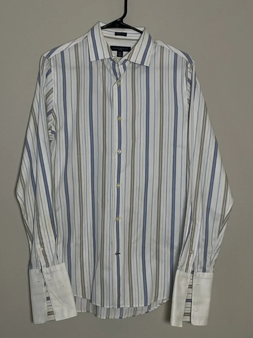 Banana Republic Fitted French Cuff Striped Dress Shirt S 14-14.5 Button-Down